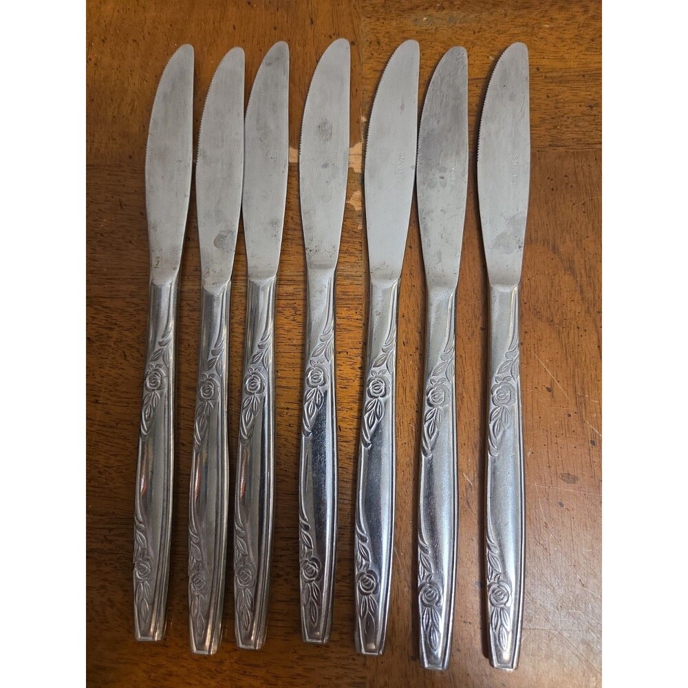 Lot/ 7 Imperial Rosemere IIC Butter Dinner Knives Stainless Steel Vintage